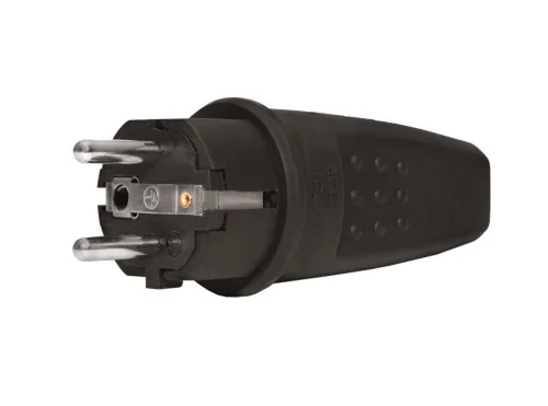 Вилка электрич. прямая с зазем каучук 16А 250В IP44 черная (еврослот) 602227 (UNIVersal)  40 80