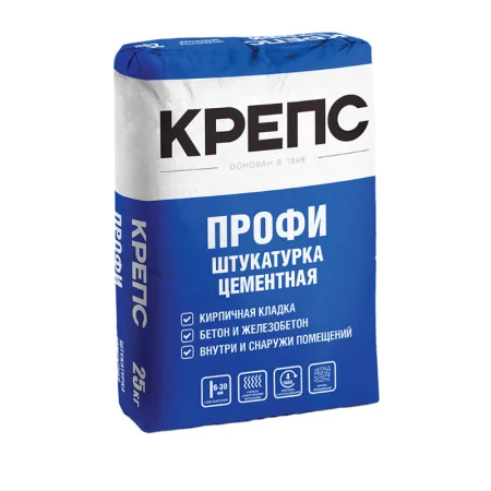 Штукатурка цементная с армирующим волокном КРЕПС Профи 25 кг  1 56