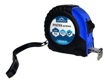 Рулетка 5м 19мм обрезиненный корпус, фиксатор VertexTools 3120-05-19 Рулетка 5м 19мм обрезиненный корпус, фиксатор VertexTools 3120-05-19