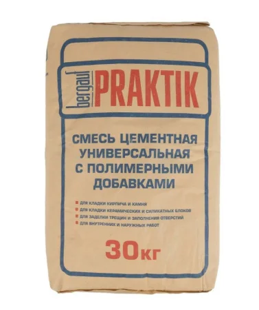 Смесь цементная с полимерными добавками Bergauf Praktik Winter 30кг Смесь цементная с полимерными добавками Bergauf Praktik Winter 30кг