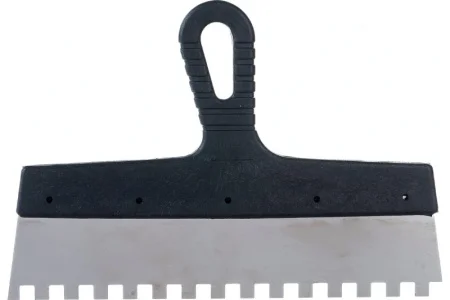 Шпатель из нержавеющей стали, 300 мм, зуб 10х10 мм, пластмассовая ручка// Сибртех