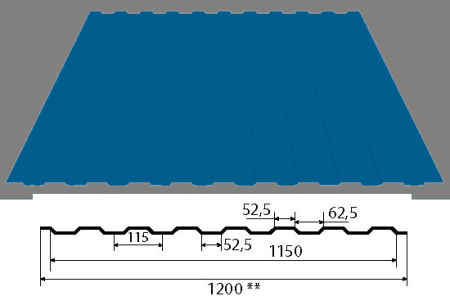 Профлист С-8 1200х6000х0,45мм RAL 5005 синий (7,2 м²)