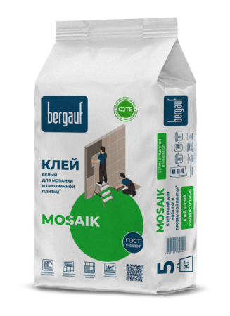 Клей белый для мозаики и прозрачной плитки Bergauf Mosaik 5 кг  